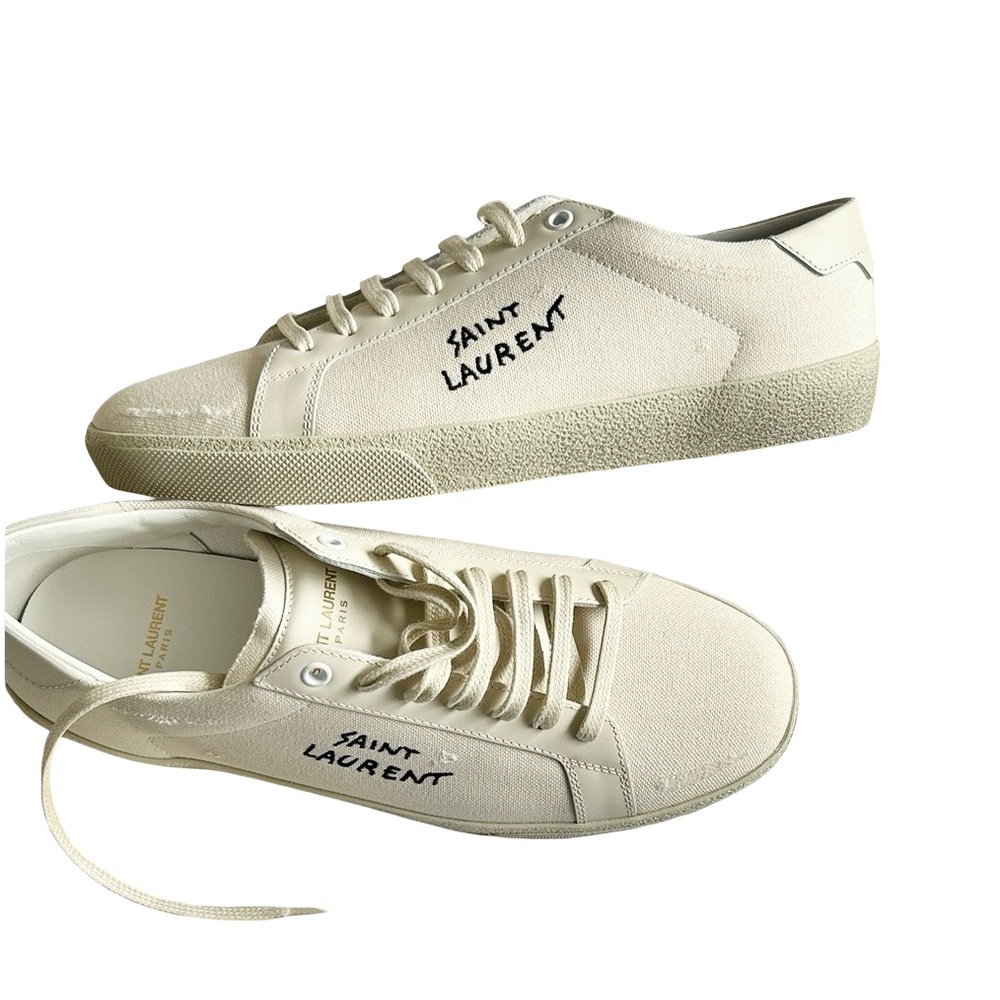 Authentic Men’s Saint Laurent Signature Low Top Off-White Canvas Sneakers YSL